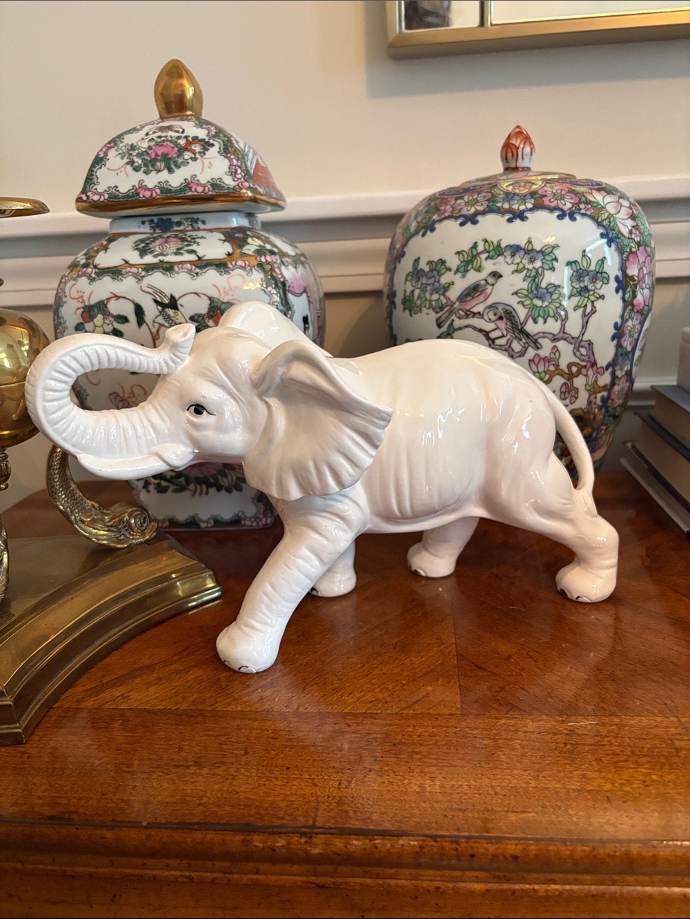 Vintage Glossy White Ceramic Elephant Figurine, Made in Japan